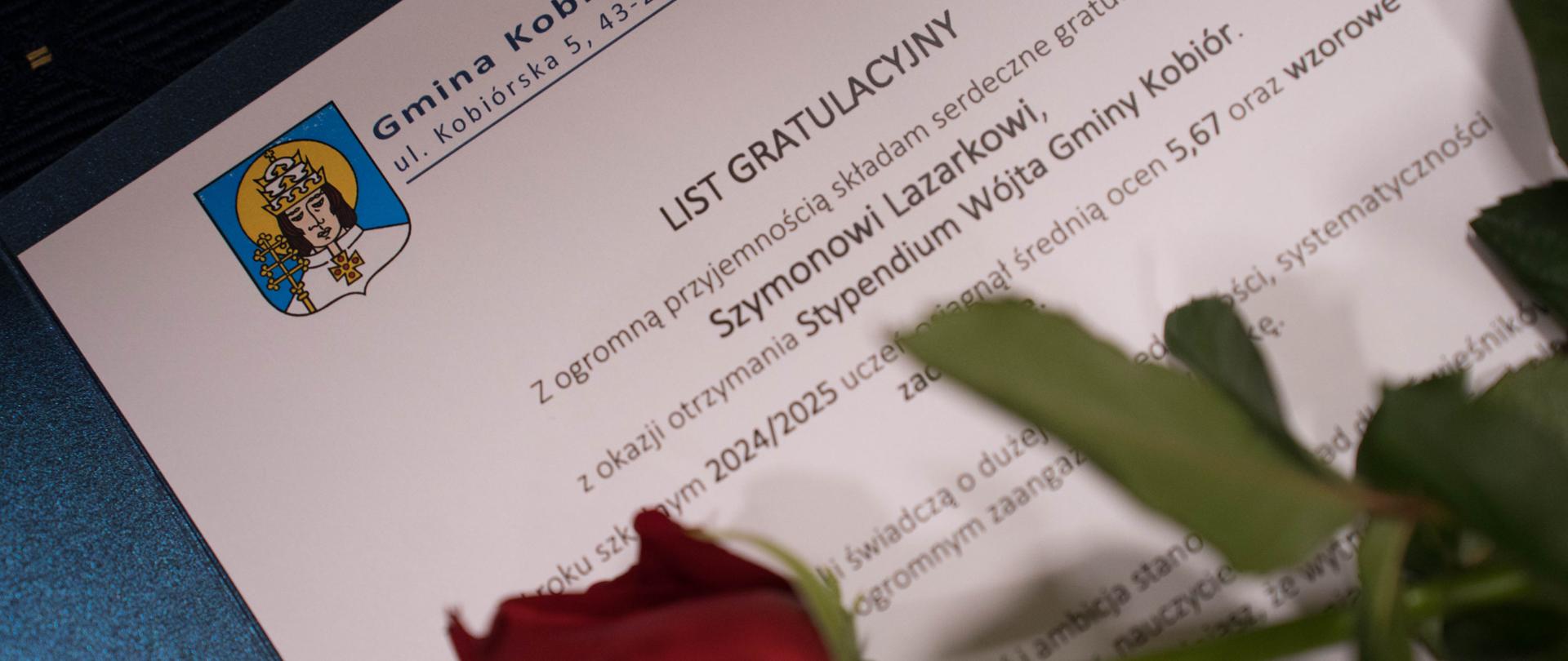 List gratulacyjny z logiem gminy