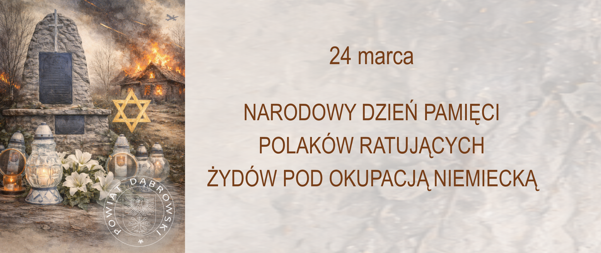 Grafika z napisem 24 marca Narodowy Dzień Pamięci Polaków ratujących Żydów pod okupacją niemiecką 