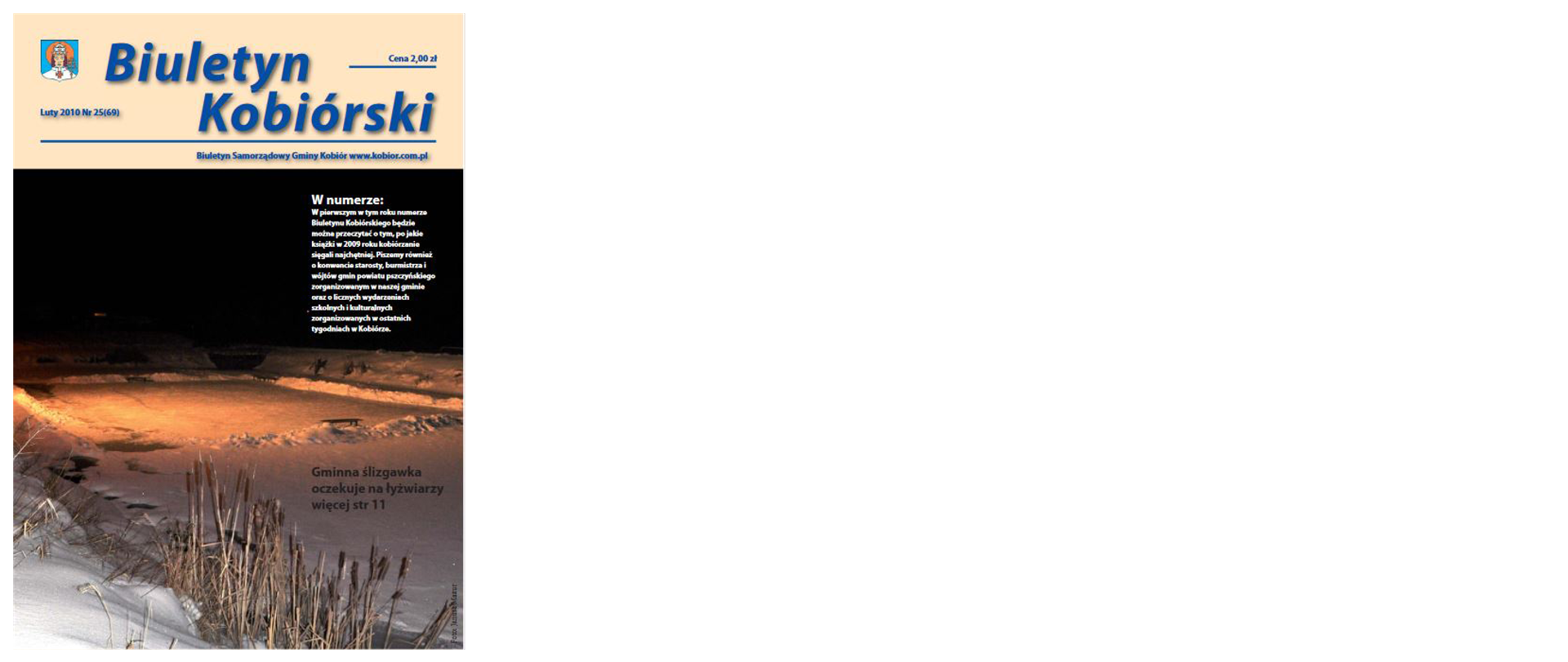 Zdjęcie przedstawia okładkę biuletynu kobiórskiego z lutego 2010 roku na której widać ślizgawkę.