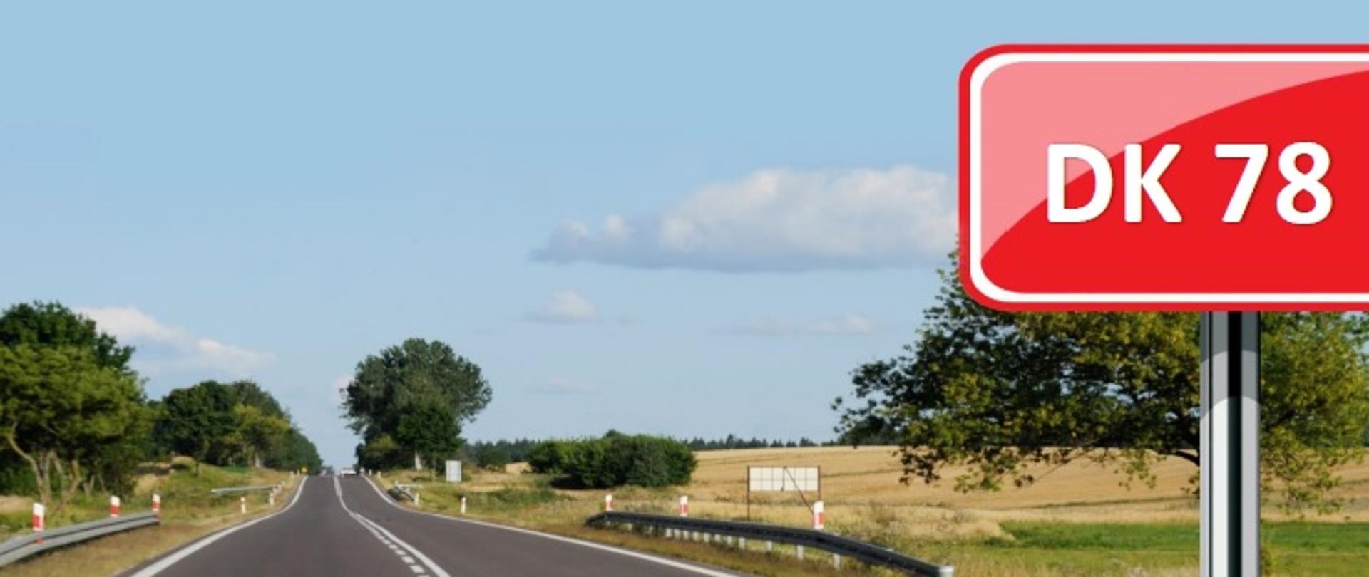 Plakat promujący spotkanie - informacje podane w treści artykułu. Obraz z plakatu to pusta jezdnia pośród pól z naniesioną grafiką przedstawiającą czerwoną tabliczkę z napisem DK 78.