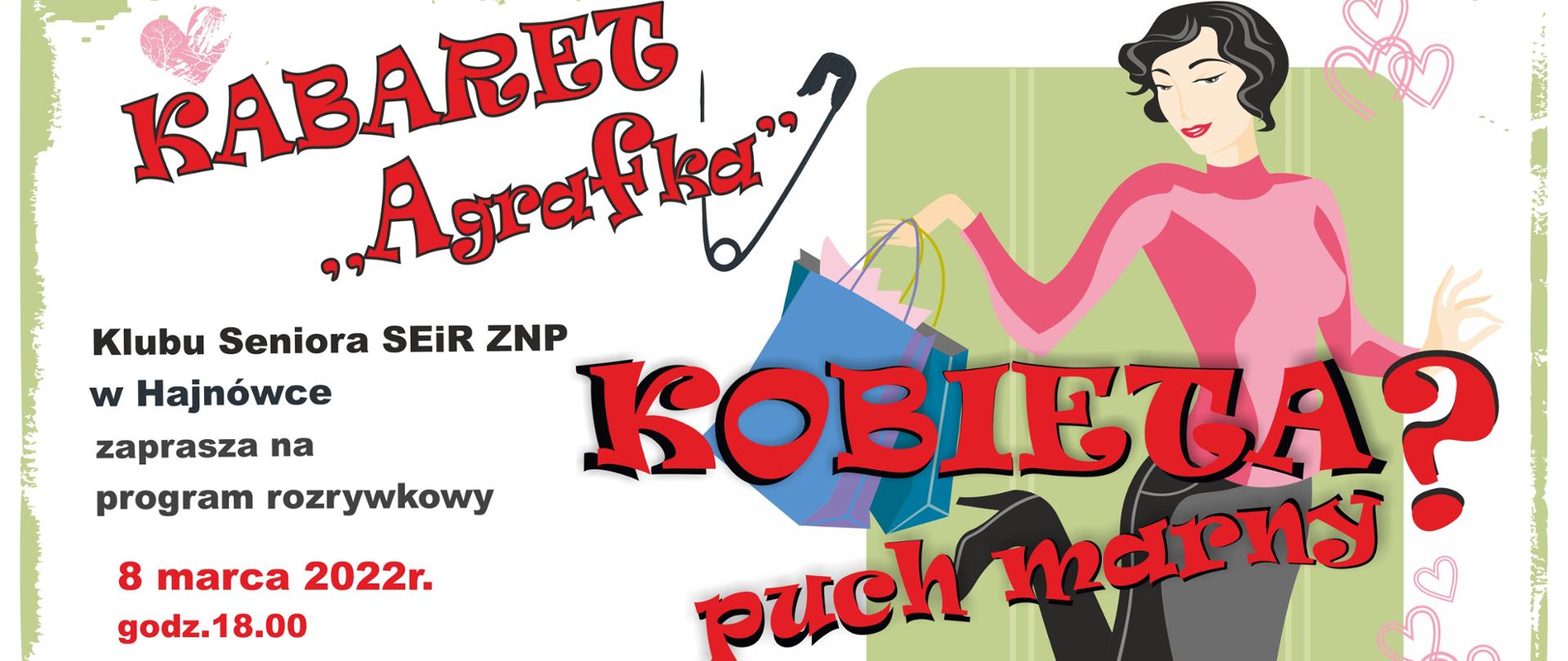 Plakat promujący wydarzenie. Obok treści wizerunek kobiety z torbami zakupowymi. Treść plakatu w informacji. 