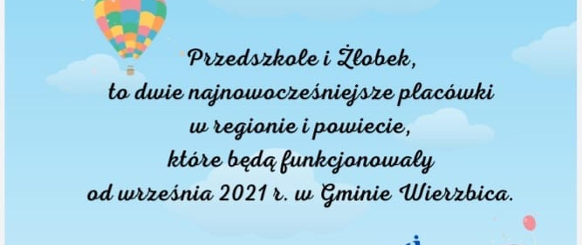 Plakat informacyjny informujący o rekrutacji do przedszkola i żłobka w Wierzbicy
