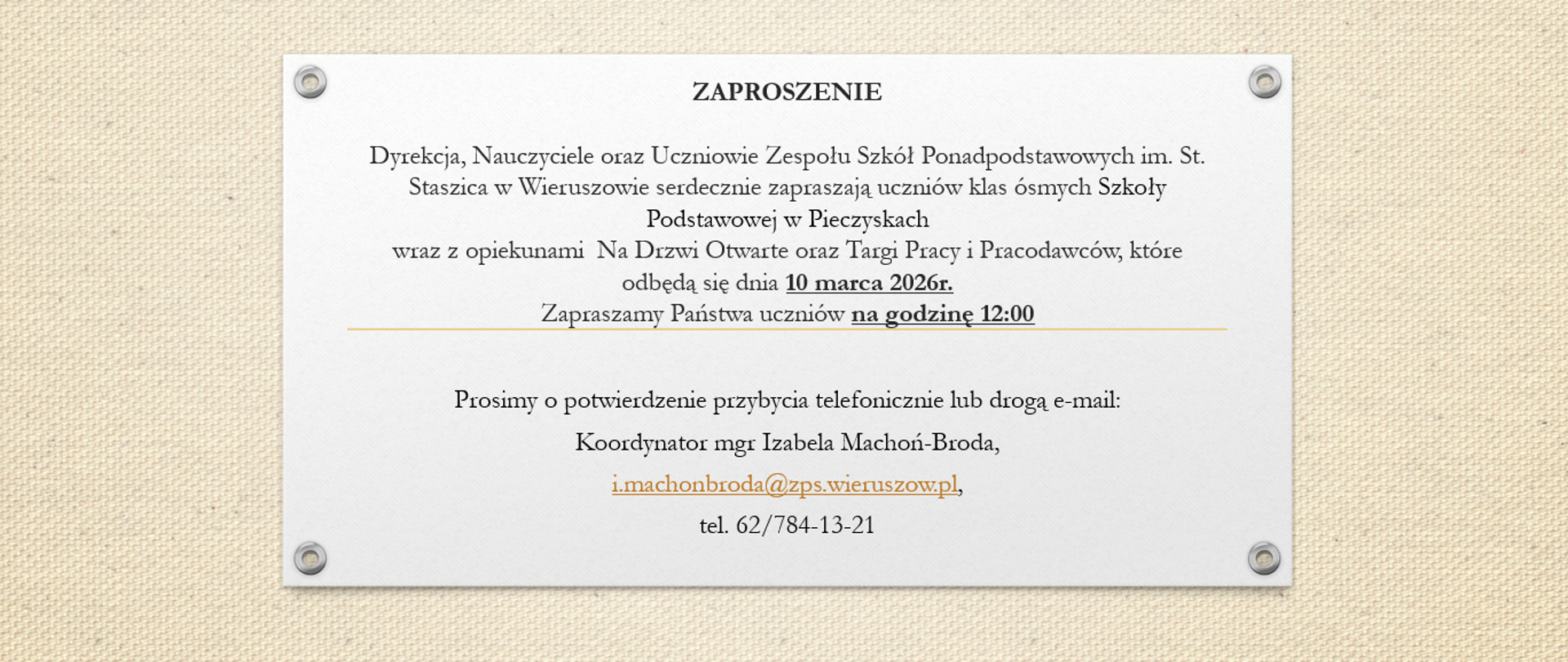 Zaproszenie z zespołu szkół