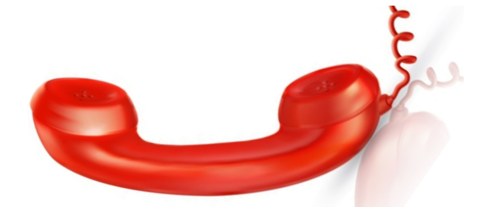 Grafika przedstawia słuchawkę telefoniczna w kolorze czerwonym na białym, jednolitym tle.