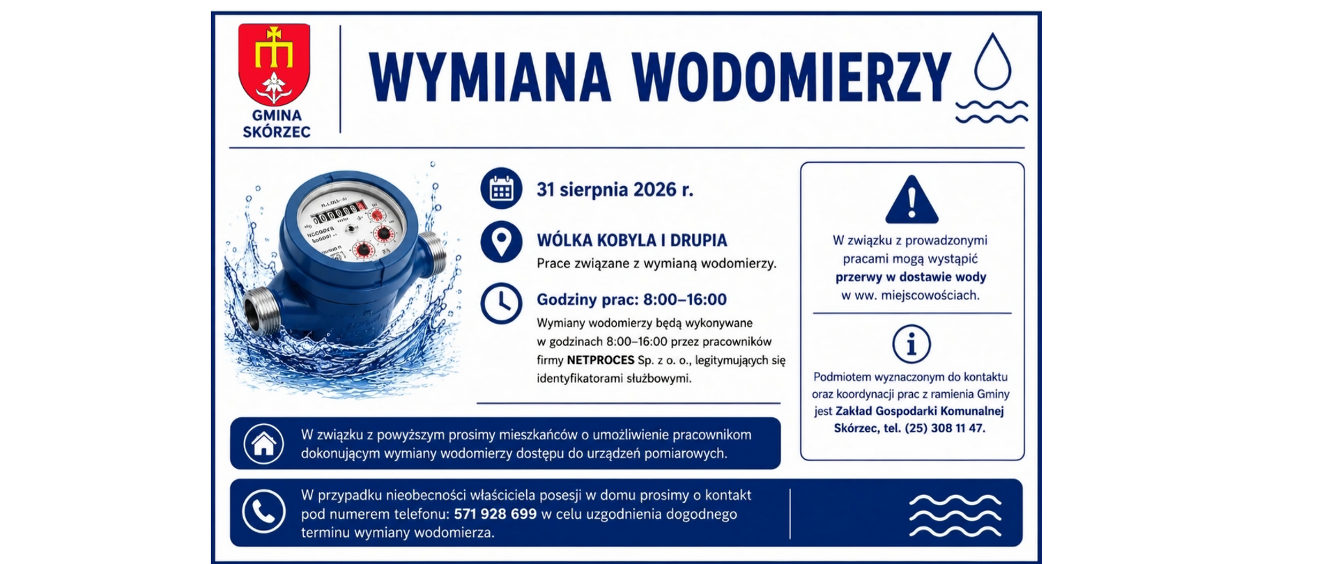 Wymiana wodomierzy Drupia i Wólka Kobyla