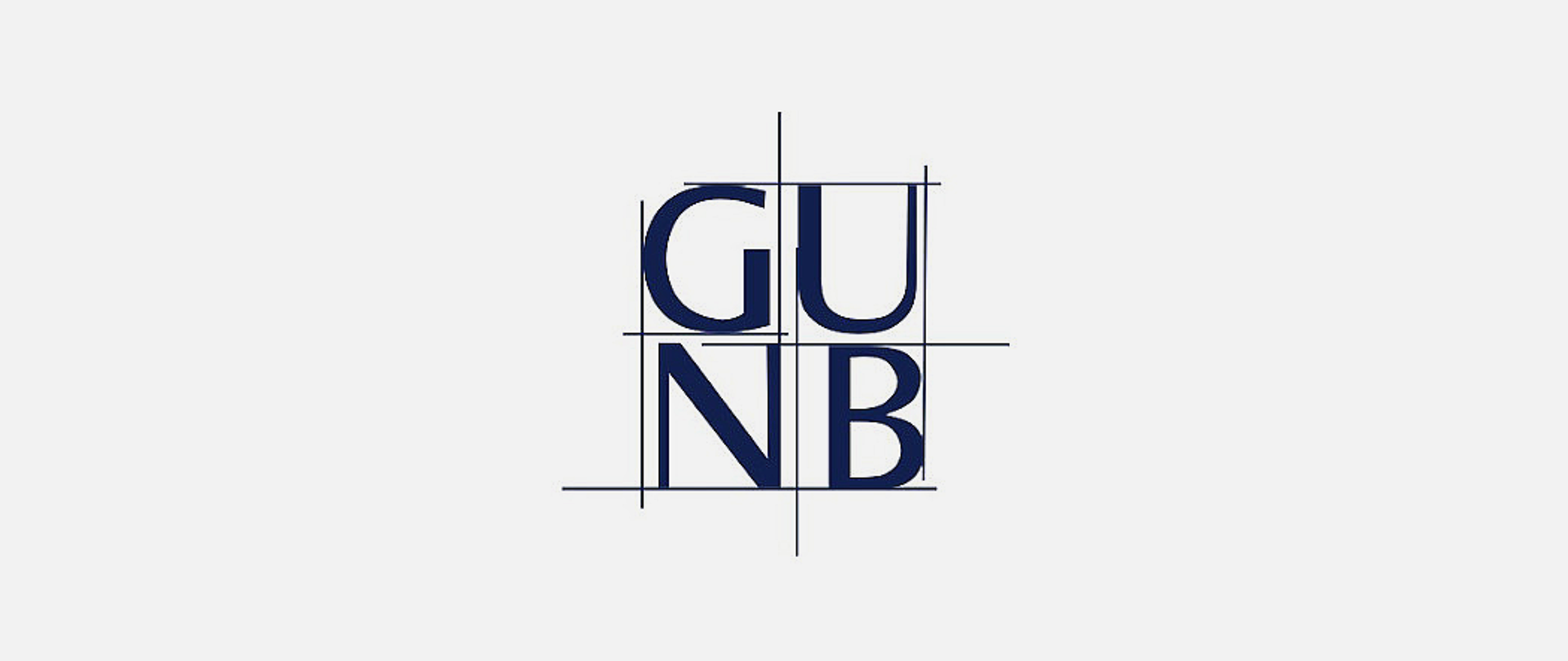 Logo - litery GUNB na białym tle, wpisane w prostopadłe kreski, tworzące kształt zbliżony to kwadratu