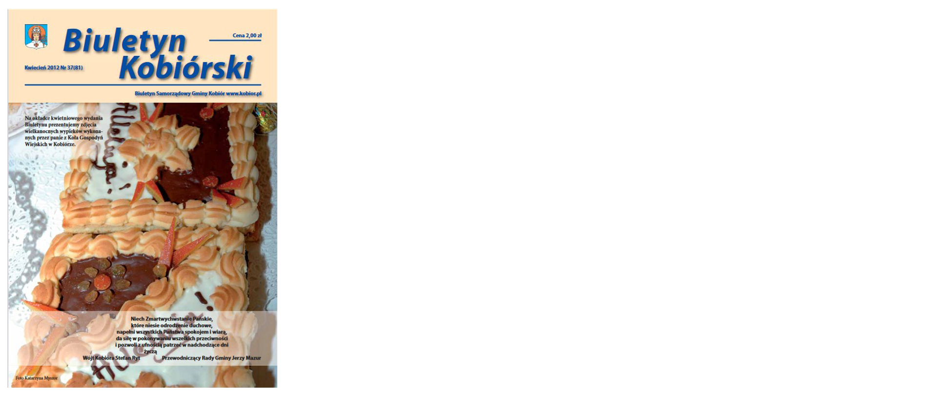 Zdjęcie przedstawia okładkę biuletynu kobiórskiego z kwietnia 2012 roku na której widać wielkanocne wypieki