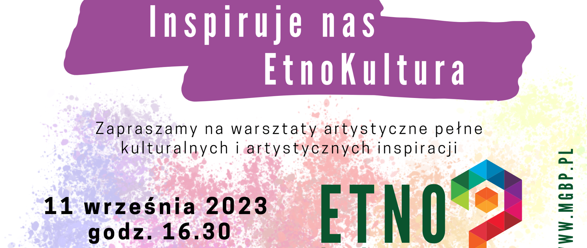plakat w kolorze biało-fioletowym