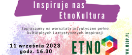 plakat w kolorze biało-fioletowym