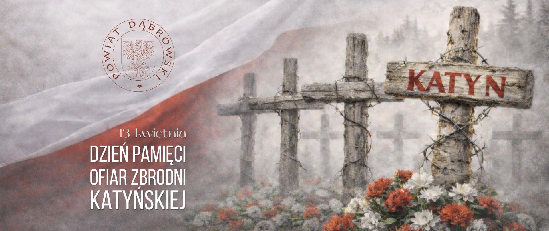 Grafika z napisem 13 kwietnia. Dzień Pamięci Ofiar Zbrodni Katyńskiej