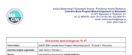 Mazowiecki Urząd Wojewódzki w Warszawie Wydział Bezpieczeństwa i Zarządzania Kryzysowego przekazuje PROGNOZĘ POGODY DLA WOJ. MAZOWIECKIEGO od 9 lipca 2026 r. - A
