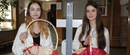 Uczennice szkoły z koszami ze słodkim poczęstunkiem