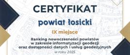 Certyfikat za IX miejsce w Rankingu nowoczesności powiatów w zakresie informatyzacji geodezji oraz dostępności danych i usług geodezyjnych w roku 2025