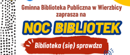 baner promocyjny dot. wydarzenia Noc Bibliotek 2026 w Gminnej Bibliotece Publicznej w Wierzbicy