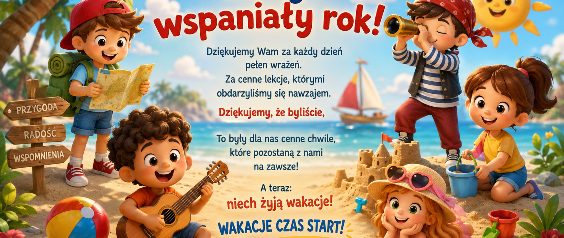 Plakat wakacje z życzeniami