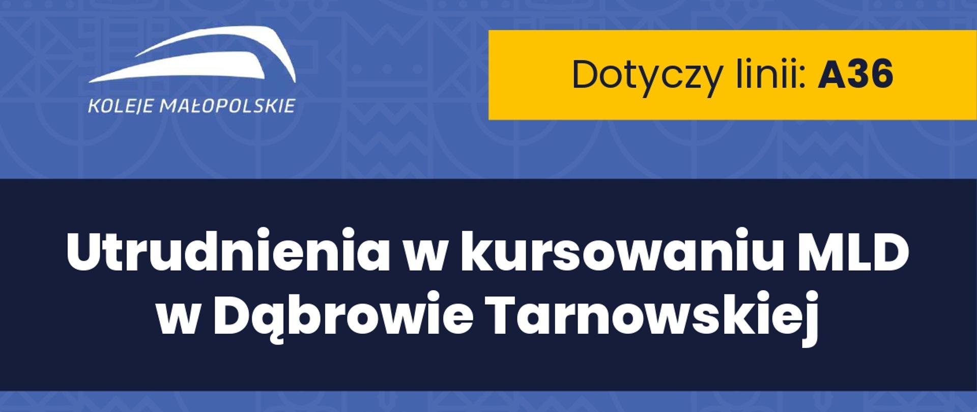 Grafika z informacją o utrudnieniach w kursowaniu MLD w Dąbrowie Tarnowskiej