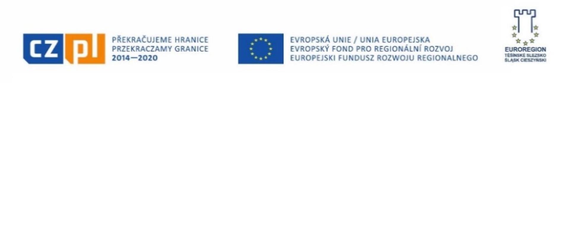 Logotypy: Przekraczamy granice 2014-2020, Unia Europejska - Europejski Fundusz Rozwoju Regionalnego, Euroregion Śląsk Cieszyński
