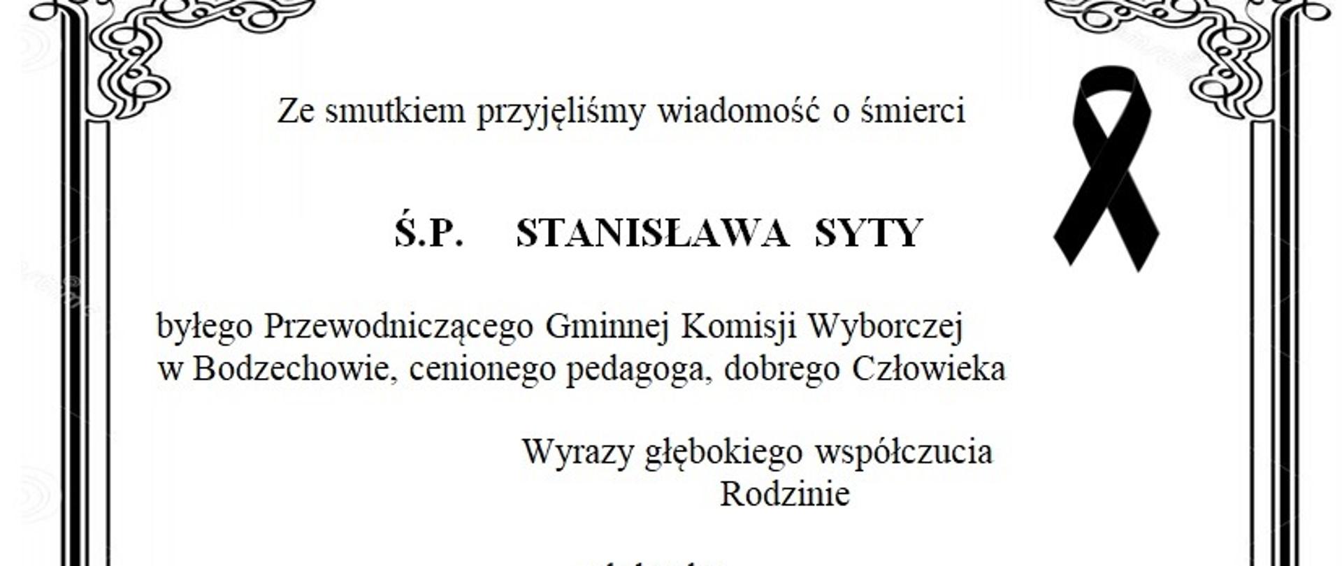 Kondolencje Stanislaw Syty