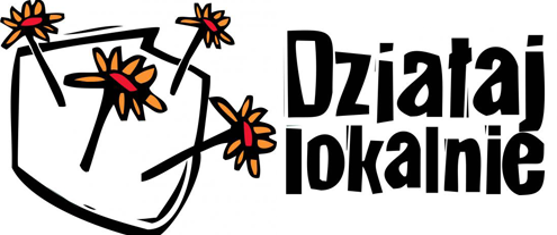 Logo rysowane czarna kreską z czterema kwiatkami 