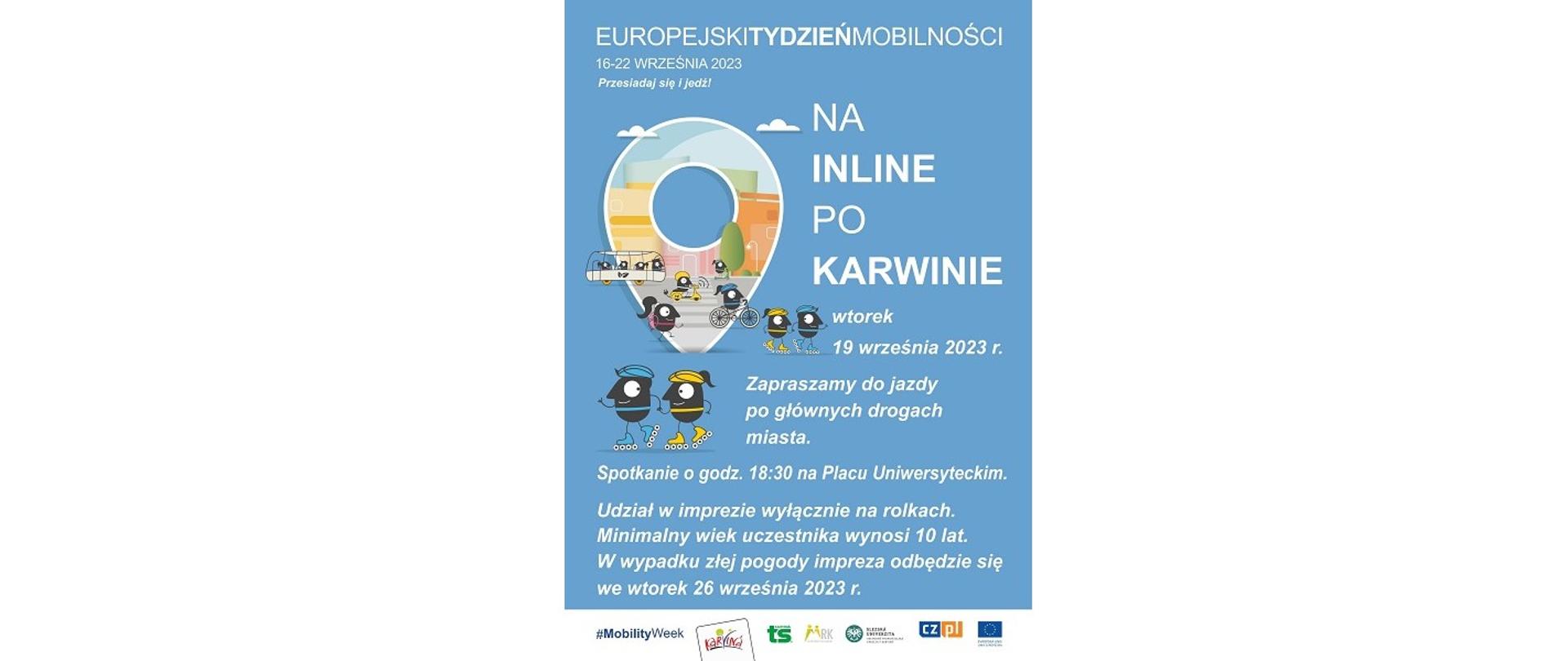 Impreza „Na inline po Karwinie”. Europejski Tydzień Mobilności (16-22 września 2023). Karwina, wtorek 19 września, godzina 18.30.