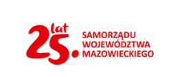 na białym tle czerwony napis: 25 lat samorządu województwa mazowieckiego