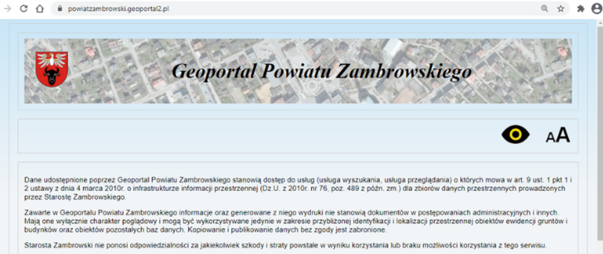 obrazek jest screenem strony Geoportalu Powiatu Zambrowskiego