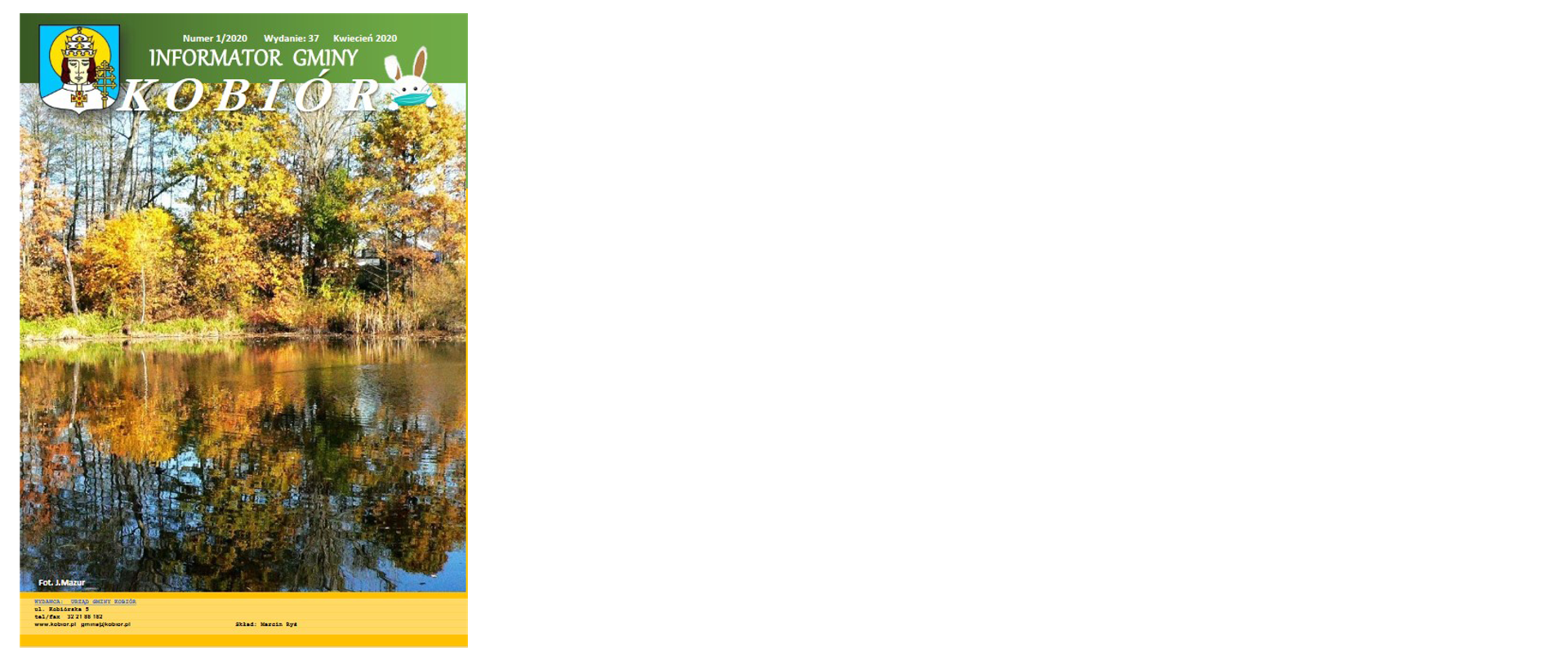 Zdjęcie przedstawia okładkę informatora Gminy Kobiór z kwietnia 2020 roku na której widać wiosenny krajobraz