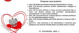 Plakat przedstawia program obchodów 11 listopada w Gminie Goraj
