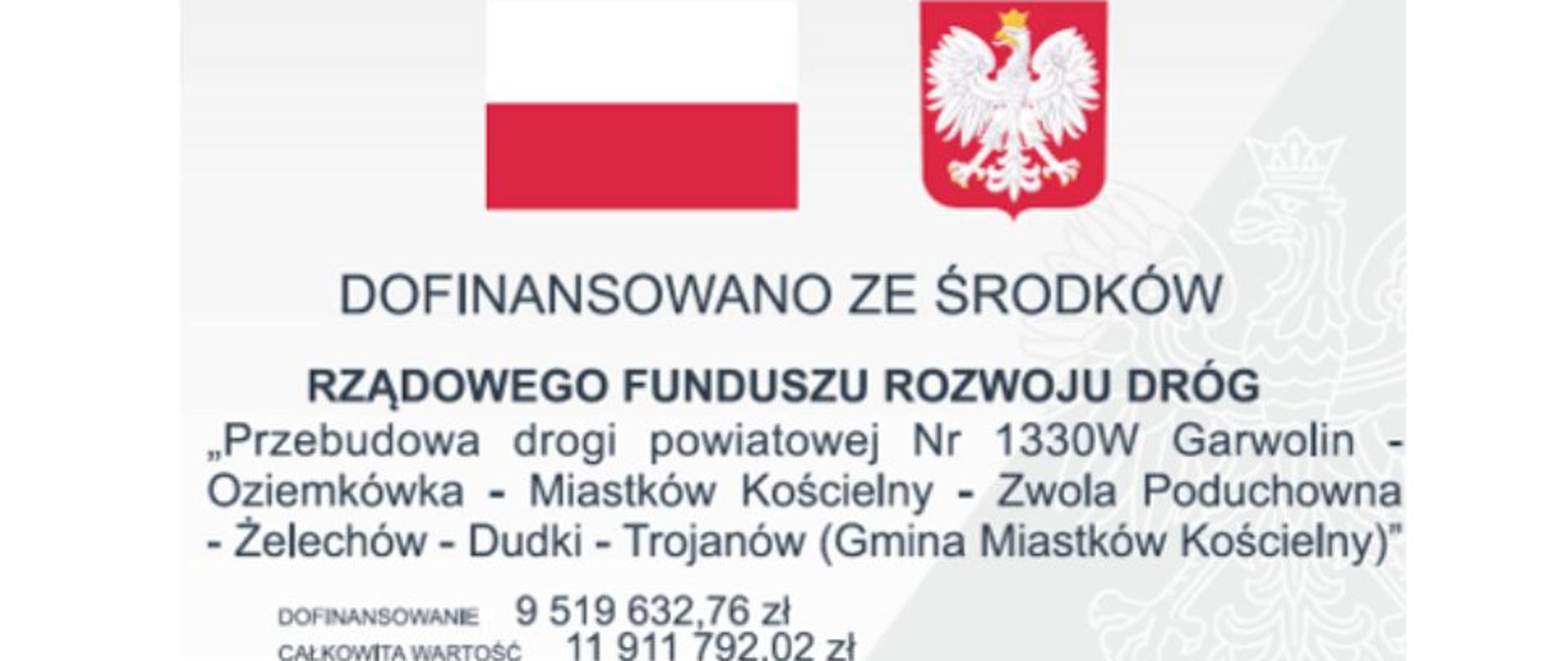Przebudowa drogi powiatowej Nr 1330W Garwolin – Oziemkówka – Miastków Kościelny – Zwola Poduchowna – Żelechów – Dudki – Trojanów (Gmina Miastków Kościelny)