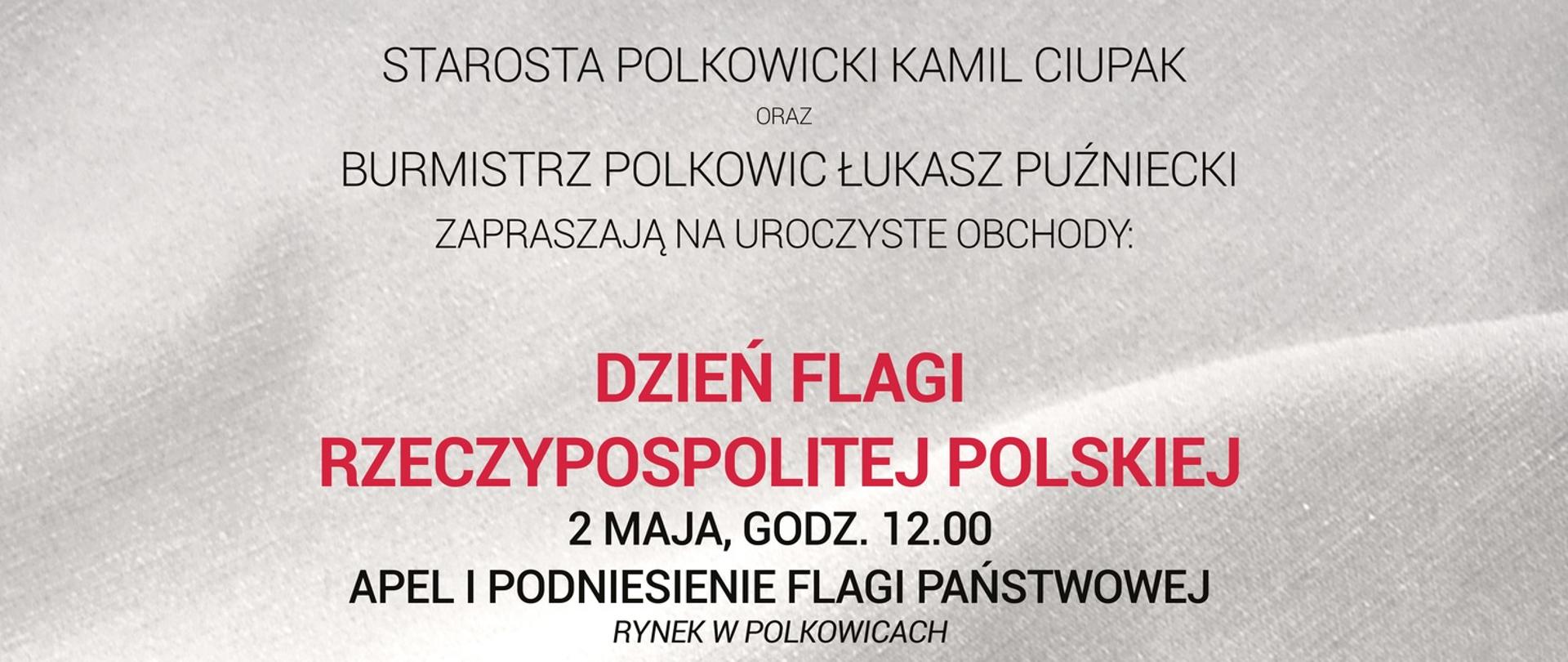 Plakat zapraszający na obchody świąt narodowych w maju 2023 roku w Polkowicach