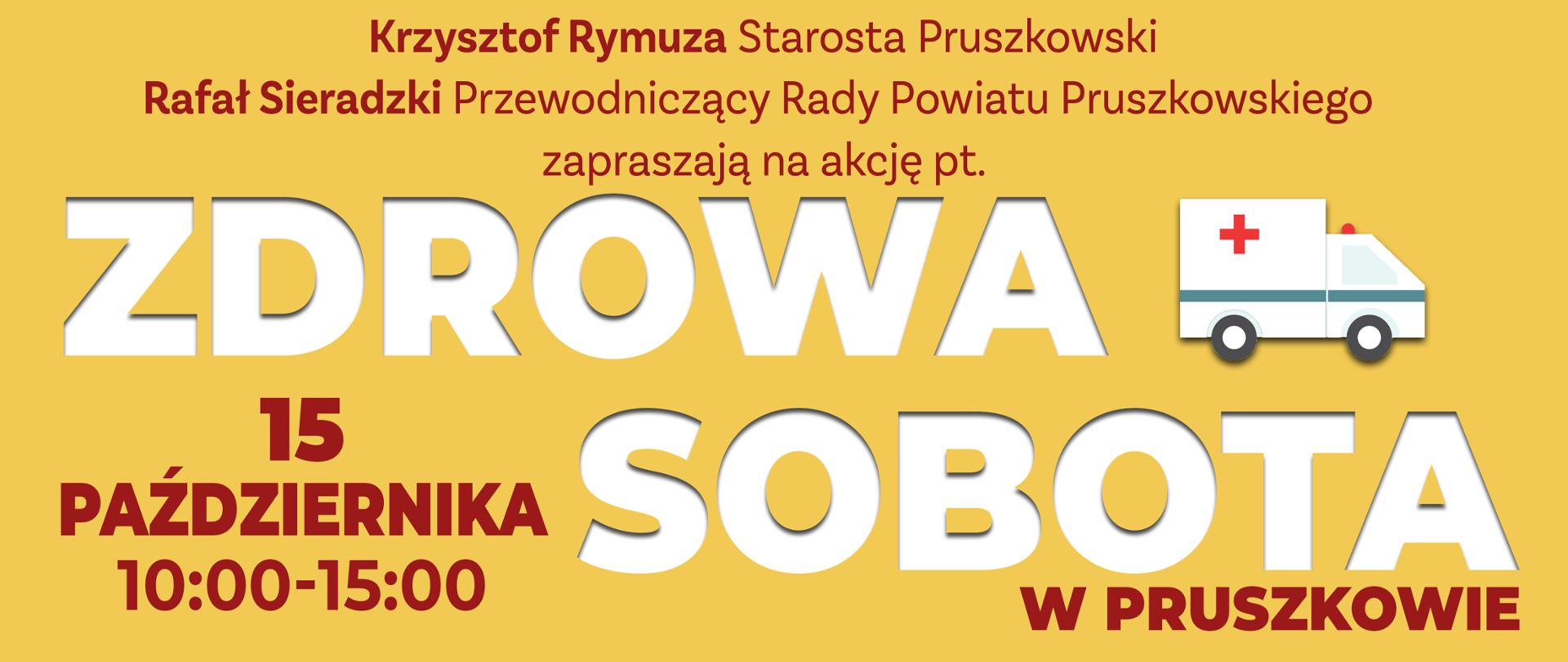Zdrowa sobota - 15 października 2022 roku. - pomarańczowo bordowy plakat informujący o odbywających się w sobotę 15 października bezpłatnych badaniach