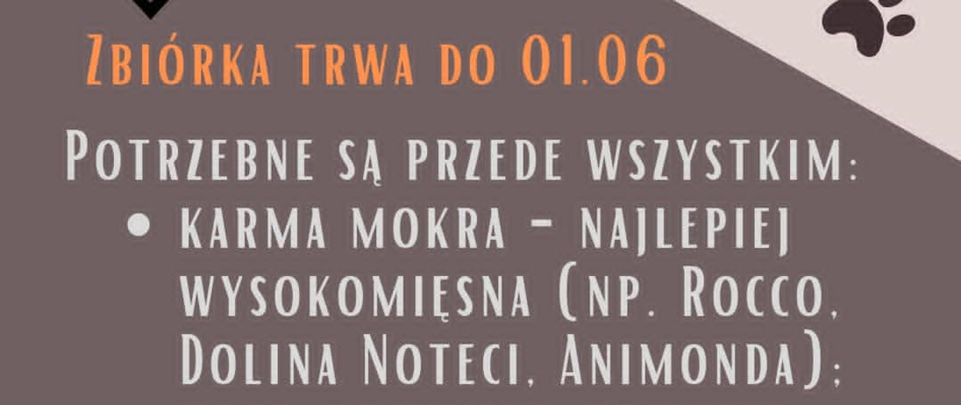 Beżowo brązowe tło z brązowymi, pomarańczowymi i białymi napisami. Na górze po lewej stronie serce, a po prawej stronie odciski śladów łap. Na dole po lewej stronie grafika budy którą trzymają dłonie, a po prawej stronie grafika biszkoptowego psa.