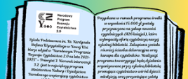 Grafika przedstawiająca otwartą książkę z logo programu i informacją o pozyskanych środkach