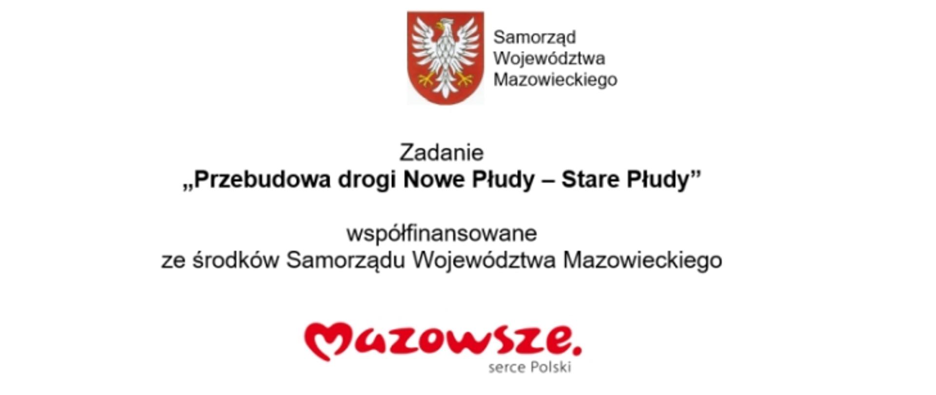 U góry na środku herb Mazowsza biały orzeł bez korony na czerwonym tle, poniżej tekst i czerwone logo Mazowsze i napis serce Polski