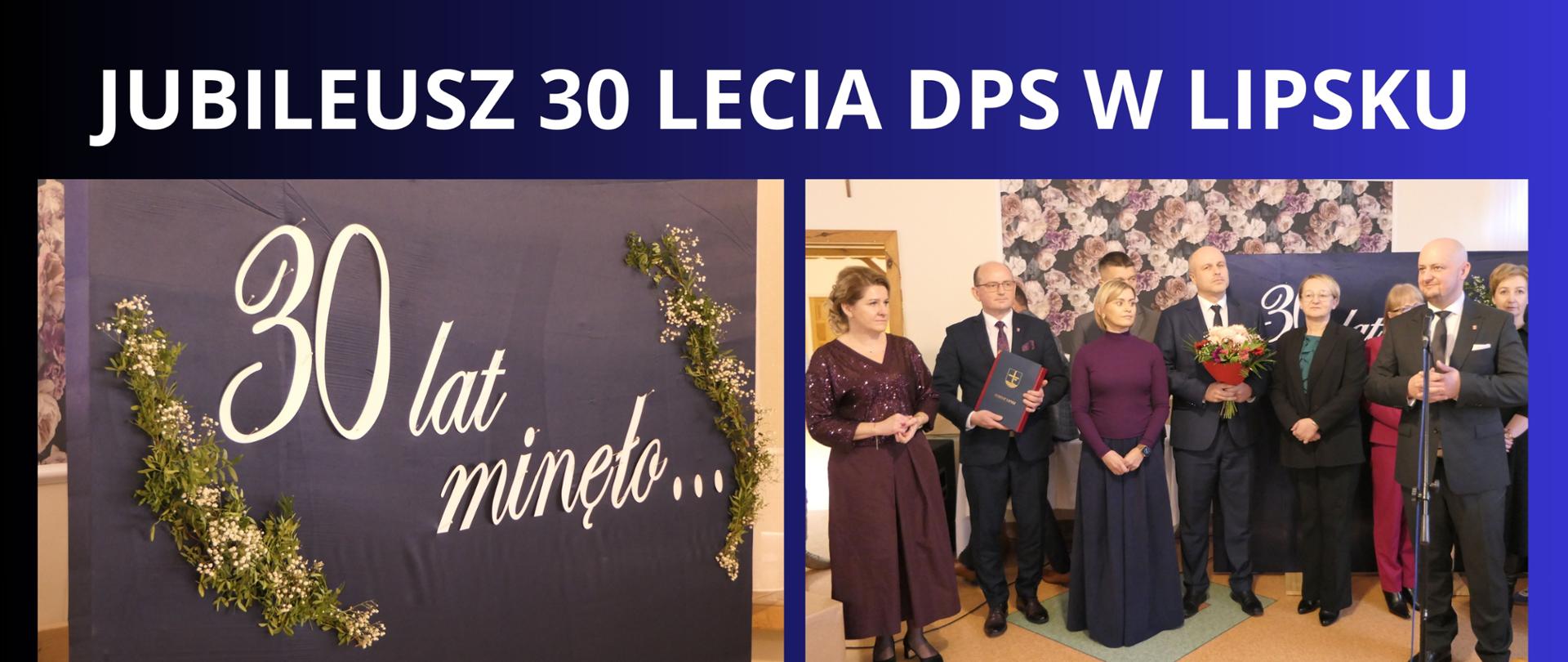 biały napis na granatowym tle , dwa zdjęcia z uroczystości 