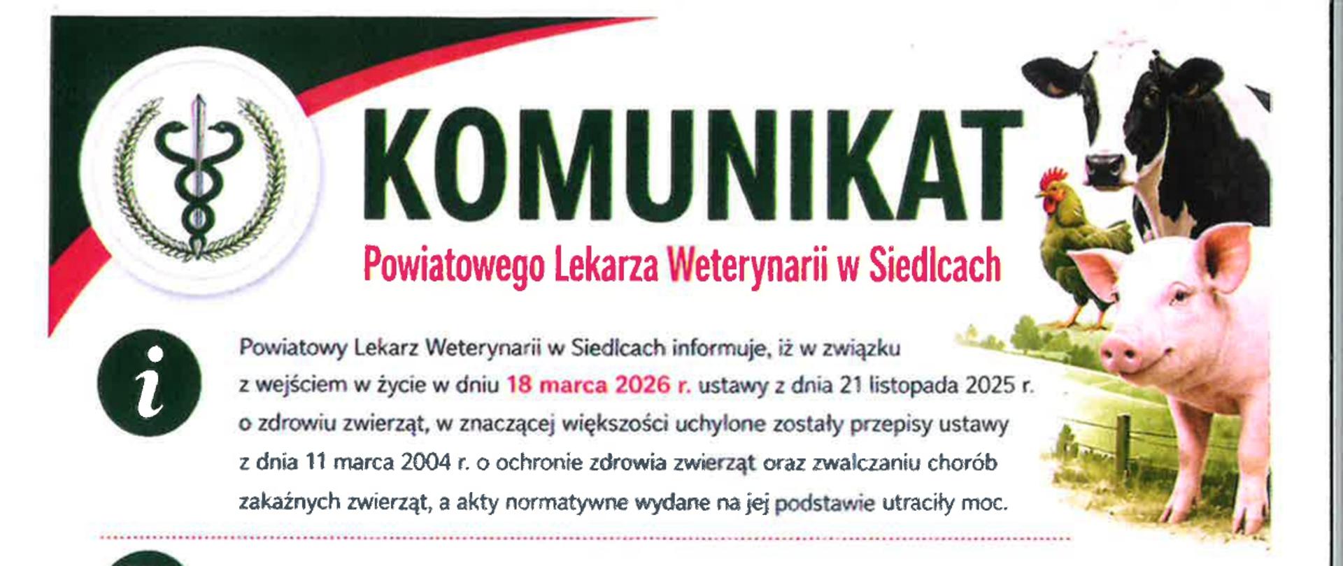 Komunikat Powiatowego Lekarza Weterynarii w Siedlcach 