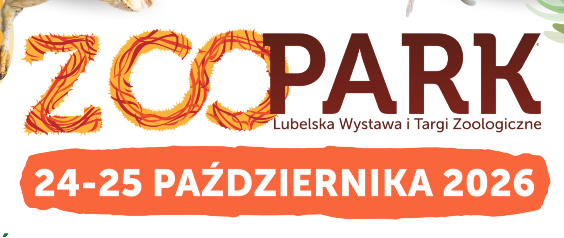 Plakat promujący ZOO PARK – Lubelską Wystawę i Targi Zoologiczne, które odbędą się 24–25 października 2026 roku w Targach Lublin przy ul. Dworcowej 11. Na grafice przedstawiono sowę, kolorowe ryby, kameleona, kaczkę i kurę. W programie m.in. międzynarodowa wystawa kotów WCF, pokazy świnek morskich, psie sztuczki, wystawa egzotycznych zwierząt, tropikalne motyle, kolorowe żaby i pająki, lemury, gady, ptaki drapieżne, zwierzęta wiejskie, króliki, fretki, jeże, akwarystyka, zawody RockScaping oraz warsztaty i stoiska edukacyjne. Na dole widoczne są logotypy organizatorów, informacja o biletach i kod QR do odwiedzenia strony wydarzenia.