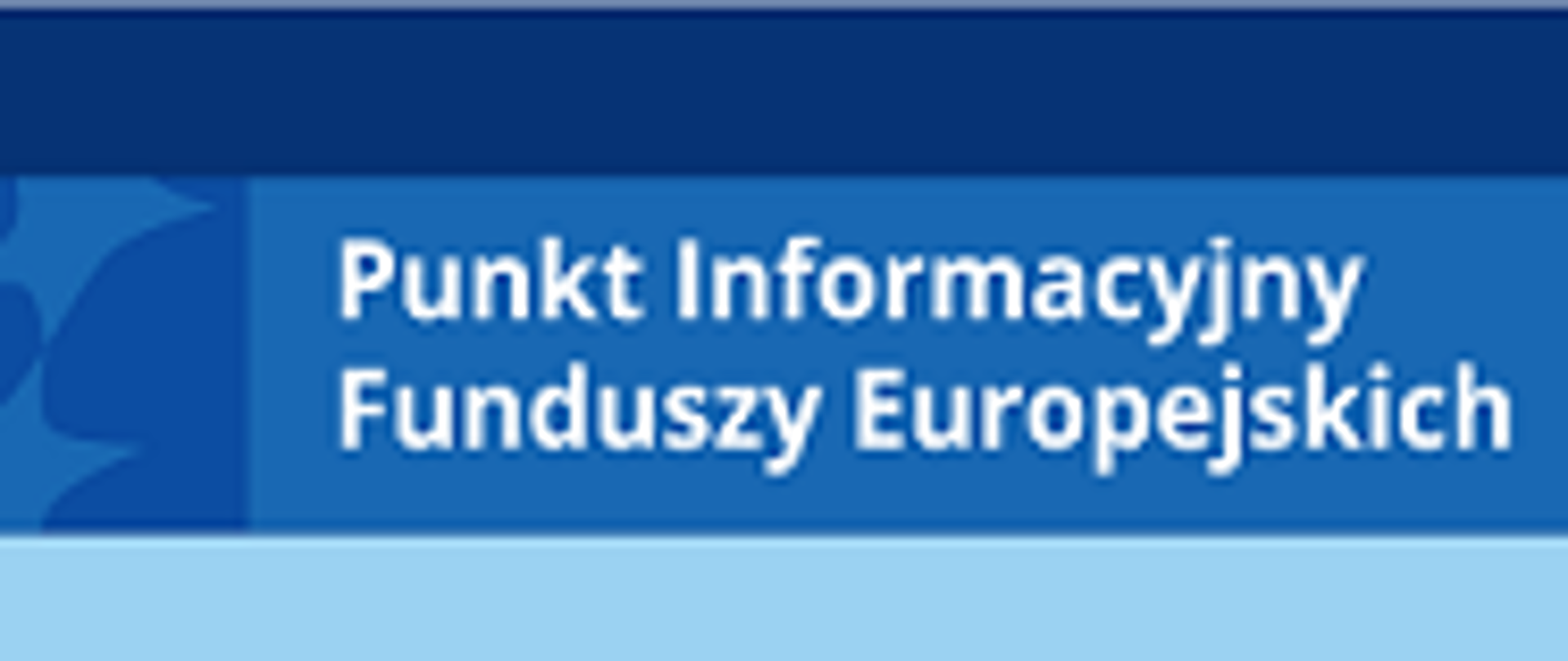 na białym tle dwa przecinające się prostokąty: granatowy i błękitny, na środku napis: Punkt Informacyjny Unii Europejskiej