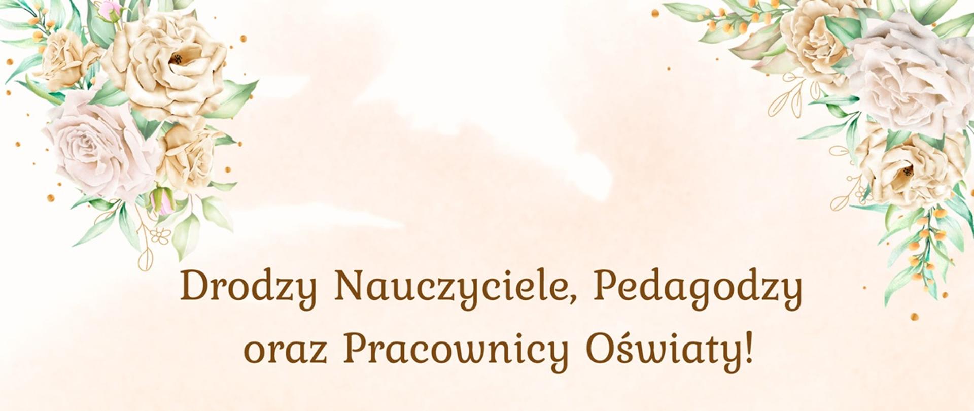 na jasnym tle w każdym rogu kwiaty życzenia dla nauczycieli z okazji dani edukacji narodowej 