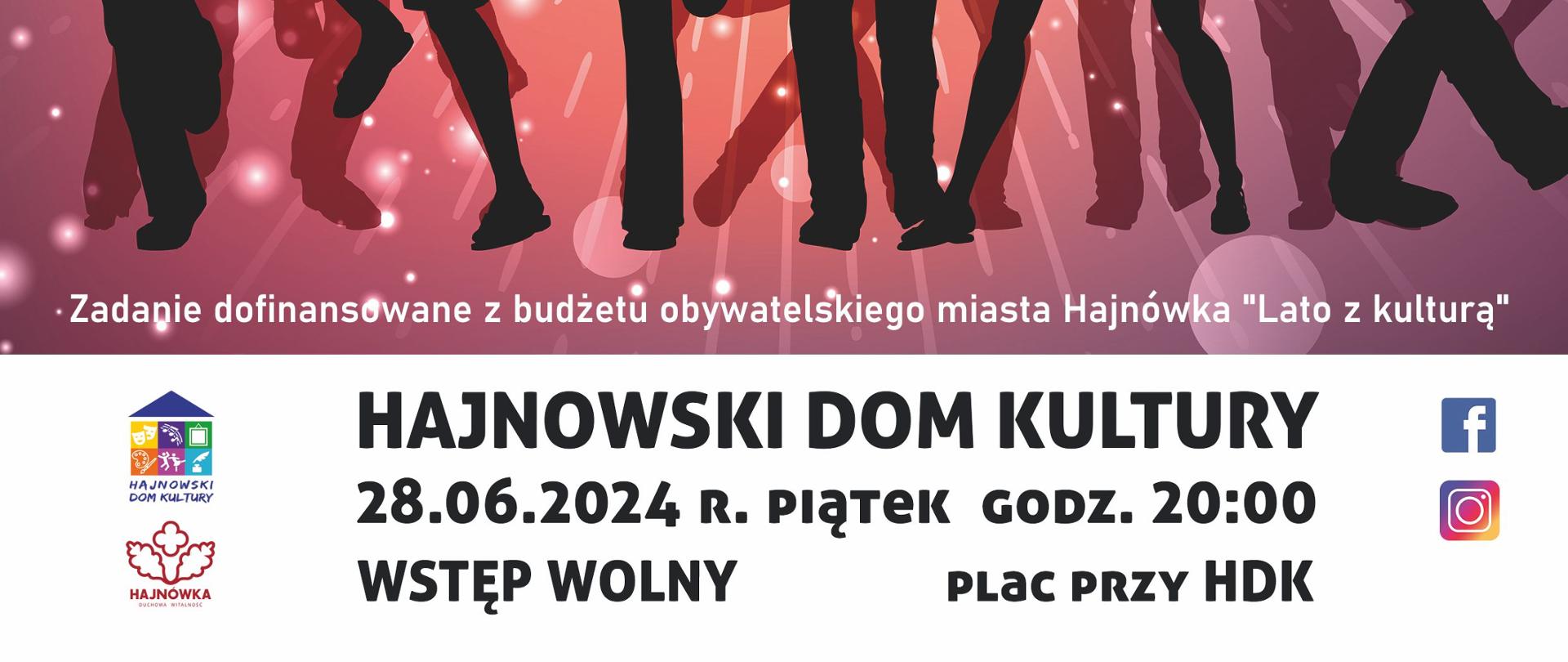 Grafika tańczących ludzi, u góry napis: Potańcówka, gra DJ Damek. U dołu plakatu informacje o wydarzeniu z logo organizatora 
