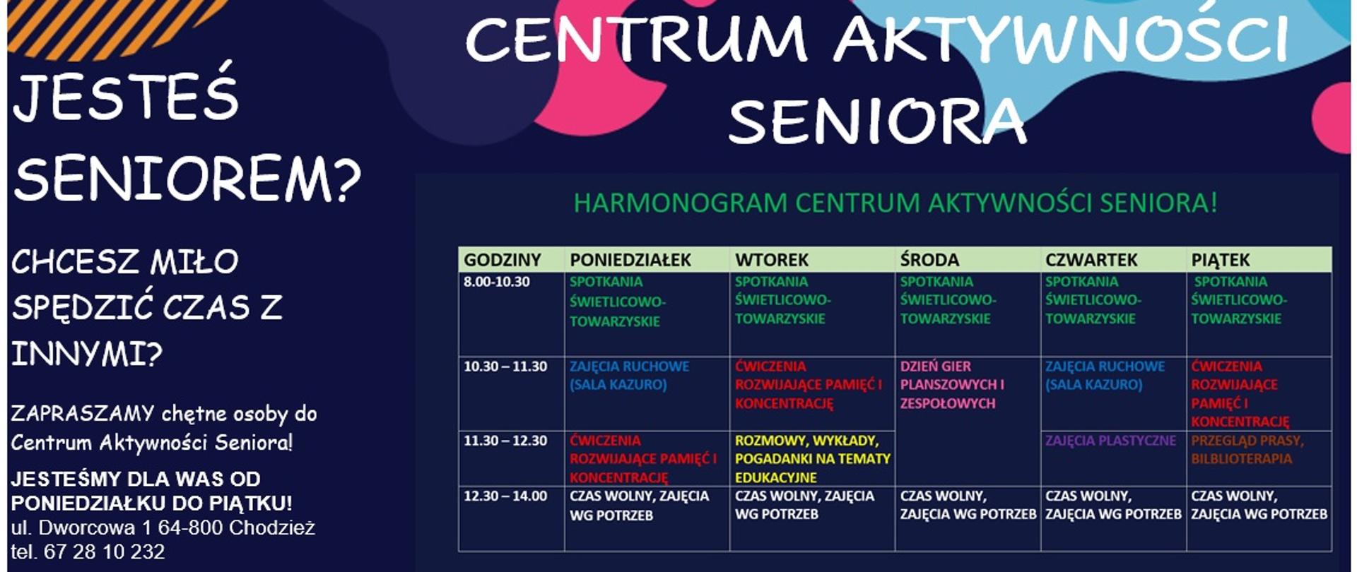 Baner CAS - harmonogram zajęć dla seniorów
