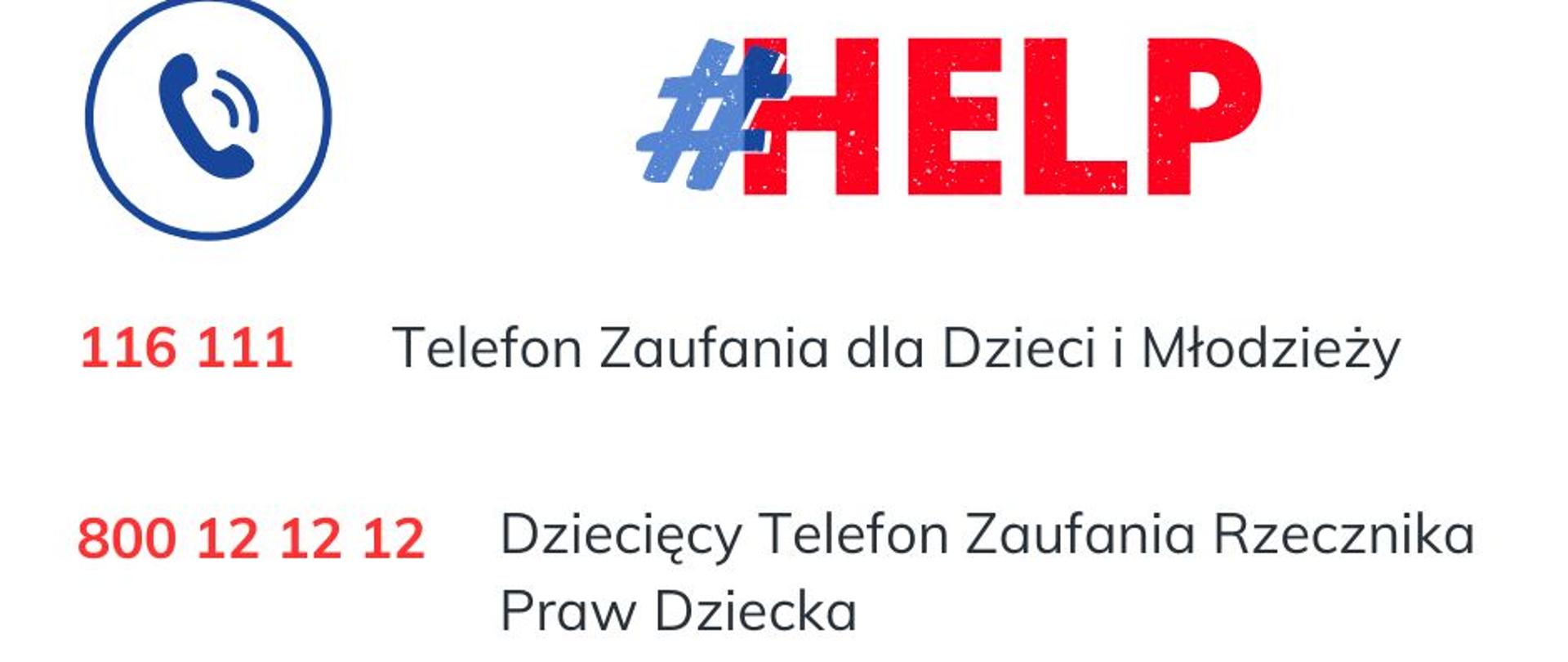 Na białym tle umieszczono numery kontaktowe, zawarte w artykule