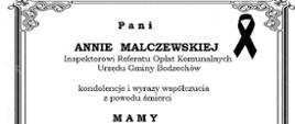 Kondolencje dla Anny Malczewskiej