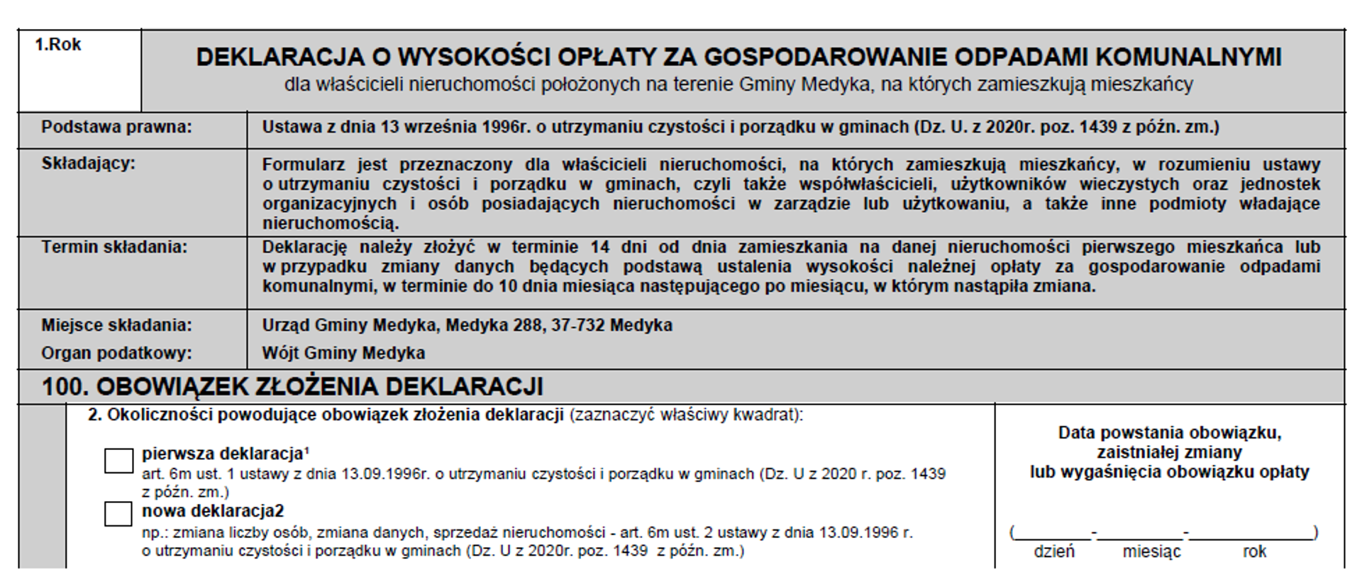 Wzór deklaracji o wysokości opłaty za gospodarowanie odpadami komunalnymi