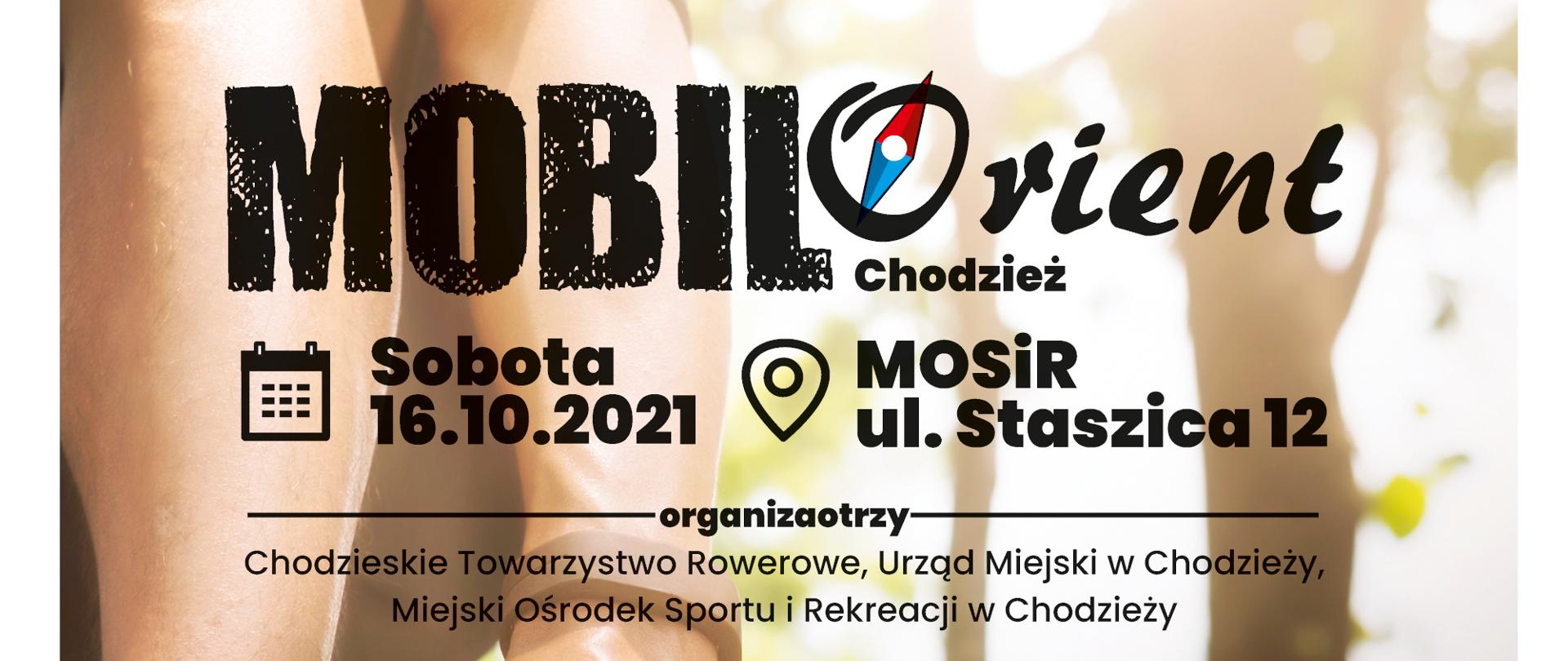 Plakat informujący o imprezie sportowej w Chodzieży pn."MobilOrient". Impreza odbywa się 16 października 2021 r. 