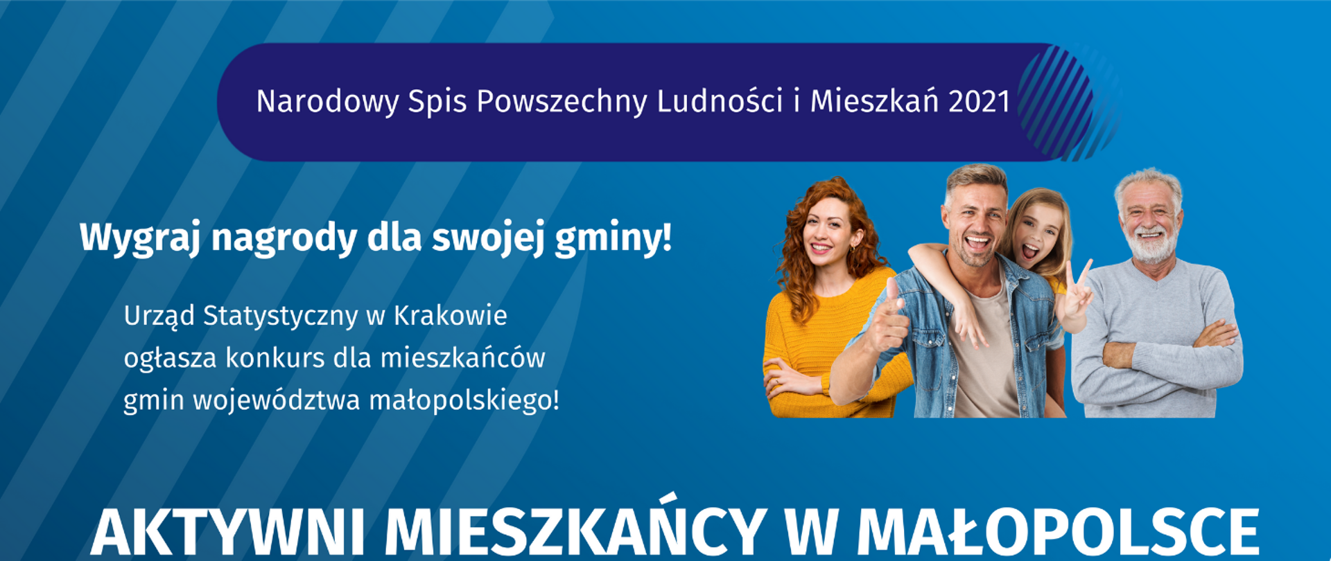 Plakat informujący o konkursie dla mieszkańców gmin województwa małopolskiego „Aktywni mieszkańcy w Małopolsce".