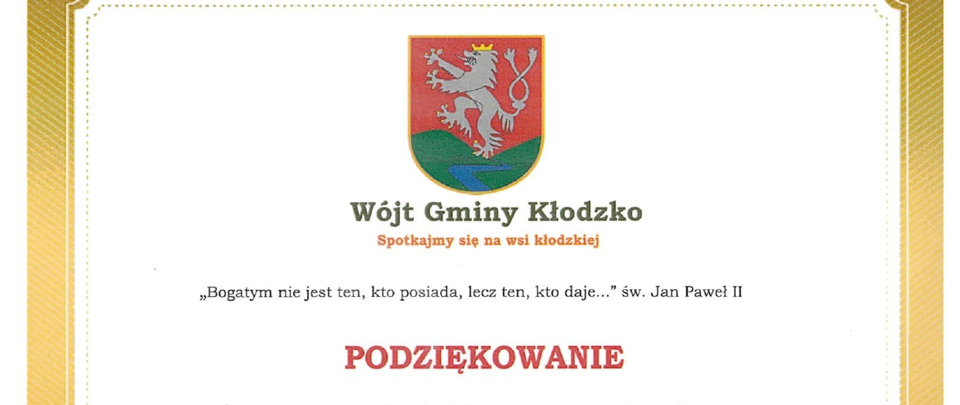 Podziękowania od wójta gminy Kłodzko