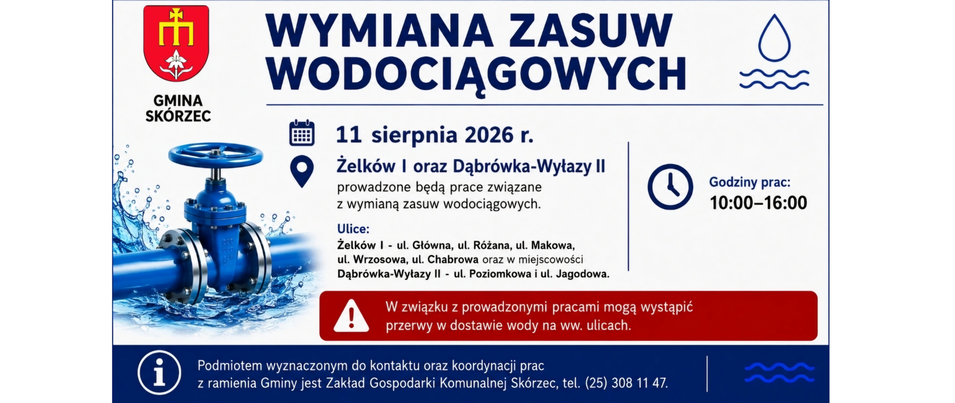Ogłoszenie o wymianie zasuw wodociągowych - Żelków I wylazy