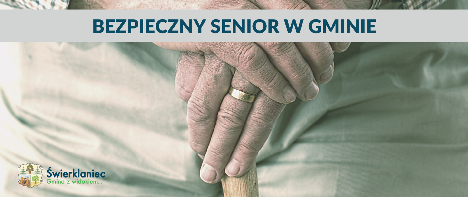 Bezpieczny senior w gminie - zdjęcie dłoni starszego mężczyzny oparte o laskę