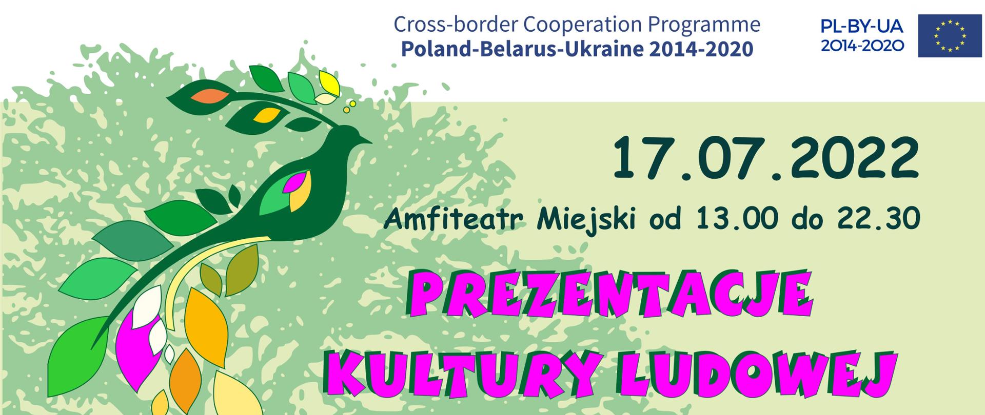 Plakat promujący wydarzenie - na zielnym tle informacje organizacyjne (zawarte w artykule) u dołu - zdjęcie mężczyzn w stroju ludowym. Na plakacie są także logotypy partnerów wydarzenia oraz logotypy funduszy europejskich